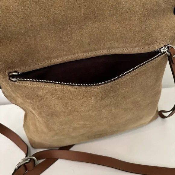 Michael Kors Collection Sedona Large Suede Flap Messenger Bag Tan Brown - Picture 10 of 14